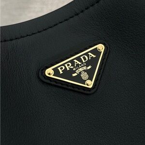 Prada Black Leather Shoulder Bag with Gold Logo